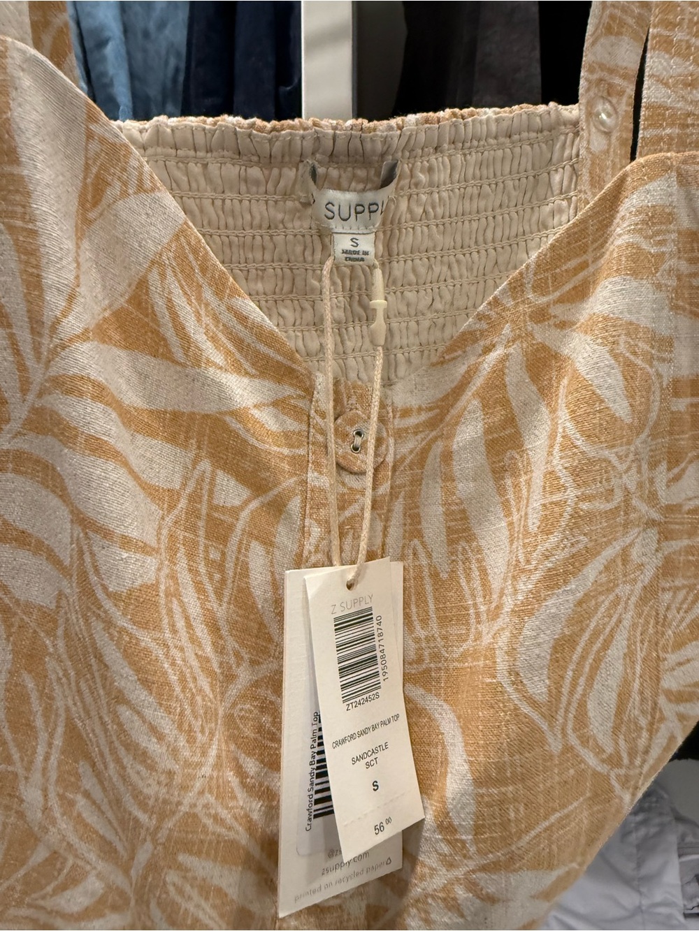 Z Supply Sandcastle Botanical Print Smocked Cami in Tan and White
